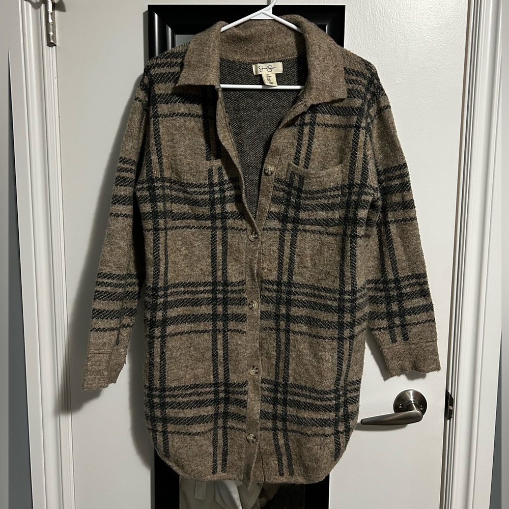 Plaid Button-Up Cardigan